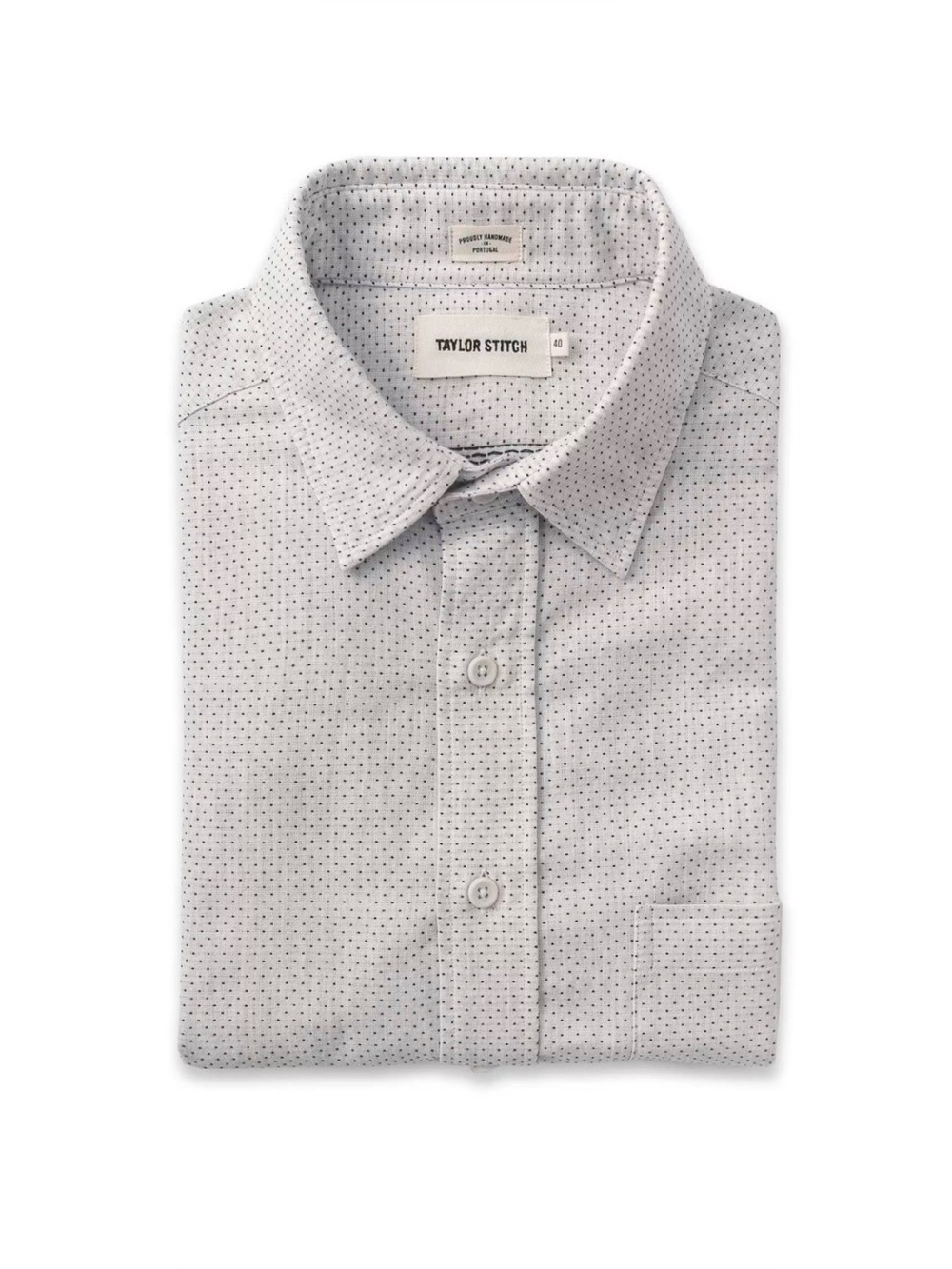 Taylor Stitch California Shirt Long Sleeve Mens 40 Navy Jacquard Dot Grey Casual